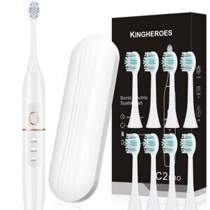 NEW Electric Toothbrush Set, Incl. 8 Brush Heads & Travel Case, 4 Modes, White